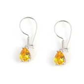 925 Ayar Gümüş Damla Sitrin Taşlı Büyük Boy Küpe thumbnail 1