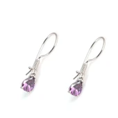 925 Ayar Gümüş Damla Ametist Küçük Boy Küpe thumbnail 3