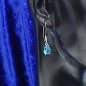 925 Ayar Gümüş Damla Akuamarin Taşlı Büyük Boy Küpe thumbnail 3