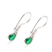 925 Ayar Gümüş Damla Sentetik Küçük Boy Zümrüt Küpe thumbnail 1