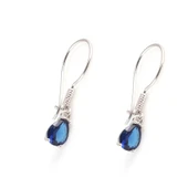 925 Ayar Gümüş Damla Sentetik Safir Taşlı Küçük Boy Küpe thumbnail 2