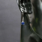 925 Ayar Gümüş Yuvarlak Küçük Boy Sentetik Safir Taşlı Küpe thumbnail 3