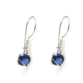 925 Ayar Gümüş Yuvarlak Büyük Boy Sentetik Safir Taşlı Küpe thumbnail 3