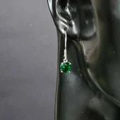 925 Ayar Gümüş Yuvarlak Büyük Boy Sentetik Zümrüt Taşlı Küpe thumbnail 1