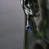 925 Ayar Gümüş Yuvarlak Büyük Boy Sentetik Safir Taşlı Küpe thumbnail 4