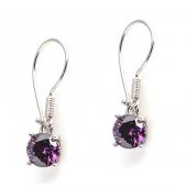 925 Ayar Gümüş Yuvarlak Büyük Boy Ametist Taşlı Küpe - 2