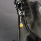 925 Ayar Gümüş Yuvarlak Büyük Boy Sarı Sitrin Taşlı Küpe thumbnail 1