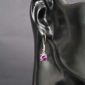 925 Ayar Gümüş Yuvarlak Büyük Boy Ametist Taşlı Küpe thumbnail 3