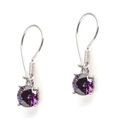 925 Ayar Gümüş Yuvarlak Büyük Boy Ametist Taşlı Küpe thumbnail 2