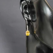 925 Ayar Gümüş Oval Büyük Boy Sarı Sitrin Taşlı Küpe thumbnail 2