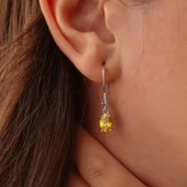 925 Ayar Gümüş Oval Küçük Boy Sarı Sitrin Taşlı Küpe thumbnail 1