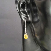 925 Ayar Gümüş Oval Küçük Boy Sarı Sitrin Taşlı Küpe thumbnail 5