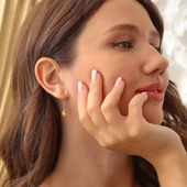 925 Ayar Gümüş Oval Küçük Boy Sarı Sitrin Taşlı Küpe thumbnail 2