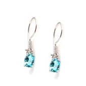 925 Ayar Gümüş Oval Küçük Boy Akuamarin Taşlı Küpe thumbnail 2