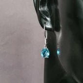 925 Ayar Gümüş Oval Büyük Boy Akuamarin Taşlı Küpe thumbnail 2