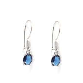 925 Ayar Gümüş Oval Küçük Boy Sentetik Safir Taşlı Küpe thumbnail 3