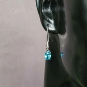 925 Ayar Gümüş Oval Küçük Boy Akuamarin Taşlı Küpe thumbnail 3