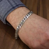 925 Ayar Gümüş Ortası Oluklu İşlemeli Mat Gurmet Zincir Bileklik thumbnail 1