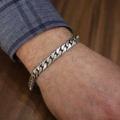 925 Ayar Gümüş Kenarı İşlemeli Gurmet Mat Zincir Bileklik thumbnail 1