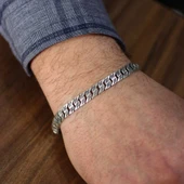 925 Ayar Gümüş Üzeri Baklava İşlemeli Gurmet Mat Zincir Bileklik thumbnail 1