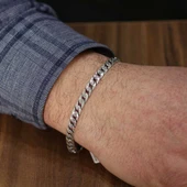 925 Ayar Gümüş Desen İşlemeli Oval Gurmet Mat Zincir Bileklik thumbnail 1