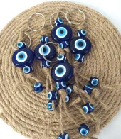 Nazar Boncuk Anahtarlık 5 Adet Kötü Göz Kovucu Nazar Hand Made Hasır Mavi Boncuklu Nazarlı Araba Süsü thumbnail 3