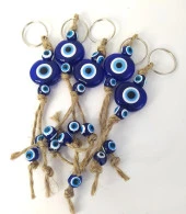 Nazar Boncuk Anahtarlık 5 Adet Kötü Göz Kovucu Nazar Hand Made Hasır Mavi Boncuklu Nazarlı Araba Süsü thumbnail 1