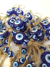 Nazar Boncuk Anahtarlık 10 Adet Kötü Göz Kovucu Nazar Hand Made Hasır Mavi Boncuklu Nazarlı Araba Süsü thumbnail 2