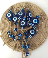 Nazar Boncuk Anahtarlık 10 Adet Kötü Göz Kovucu Nazar Hand Made Hasır Mavi Boncuklu Nazarlı Araba Süsü thumbnail 3