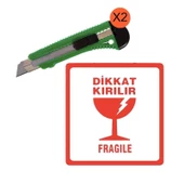 2 Adet Maket Bıçağı Falçata & 20 Adet Kırılabilir Etiketi Taşınma Paketi Dikkat Kırılabilir Uyarı - 1