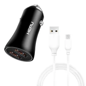 HEPU HP779M QC3.0 2x USB Metal Araç Şarj Aleti USB-Micro USB Kablo Set - 1