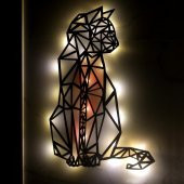 Veraart Epoksili Geometrik Ahşap Kedi Duvar Dekorlu  Gece Lambası Gri Turuncu 40 cm - 2