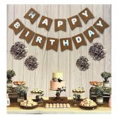 Kraft Renk Üzeri Gümüş Happy Birthday Banner - 1