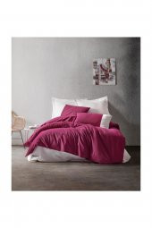 Plain Tek Kişilik Nevresim Takımı Bordo Krem - 1