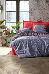 Folk Art Tek Kişilik Nevresim Takimi Lacivert - 1