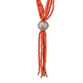 925 Ayar Gümüş Mercan Taşlı Şarnelli Kolye thumbnail 3