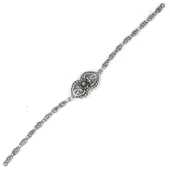 925 Ayar Gümüş Oksitli Elişi Kalemli Kalp Motifli Bileklik thumbnail 3