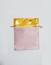 10 Adet Pembe Altın Gold Bez Kına Düğün Mevlüt Sünnet Hediye Kesesi Çanta - 1
