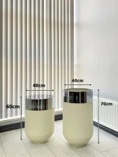 Dekoratif Krom Darbuka Beyaz Saksı 70cm + Sehpa 60cm İkili Set thumbnail 3