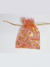 50 Adet Kırmızı Altın İşlemeli Şeffaf Bez Kına Düğün Mevlüt Sünnet Hediye Kesesi 16cmx 12c Kese Çanta - 1