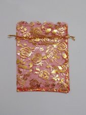 50 Adet Kırmızı Altın İşlemeli Şeffaf Bez Kına Düğün Mevlüt Sünnet Hediye Kesesi 16cmx 12c Kese Çanta - 2