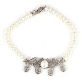 925 Ayar Gümüş Telkâri Yapraklı İncili Model Bileklik thumbnail 2