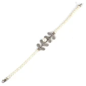 925 Ayar Gümüş Telkâri Yapraklı İncili Model Bileklik thumbnail 4