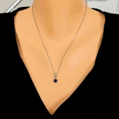 925 Ayar Gümüş Yuvarlak Küçük Boy Safir Taşlı Kolye thumbnail 1