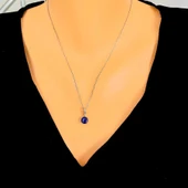 925 Ayar Gümüş Yuvarlak Büyük Boy Safir Taşlı Kolye thumbnail 1