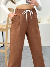 Kahve Renk Keten Kumaş Havuç Model Pantolon - 5
