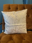 Mrs.Gugar Altın Detaylı Mermer Desen Kare Kırlent Kılıfı - 7