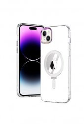 Apple iPhone 14 Kılıf Stand Olabilen Şeffaf Sararmaz Magsafe Kapak - 6