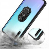 Huawei P Smart Pro 2019 Kılıf Yüzüklü Arkası Şeffaf Antişok Silikon Kapak - 7