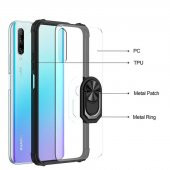 Huawei P Smart Pro 2019 Kılıf Yüzüklü Arkası Şeffaf Antişok Silikon Kapak - 8